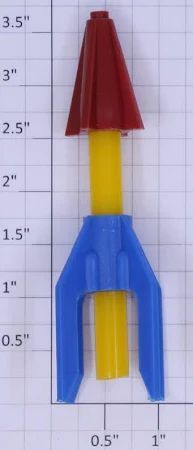 ROCKET: red tip; yellow stem, blue fins