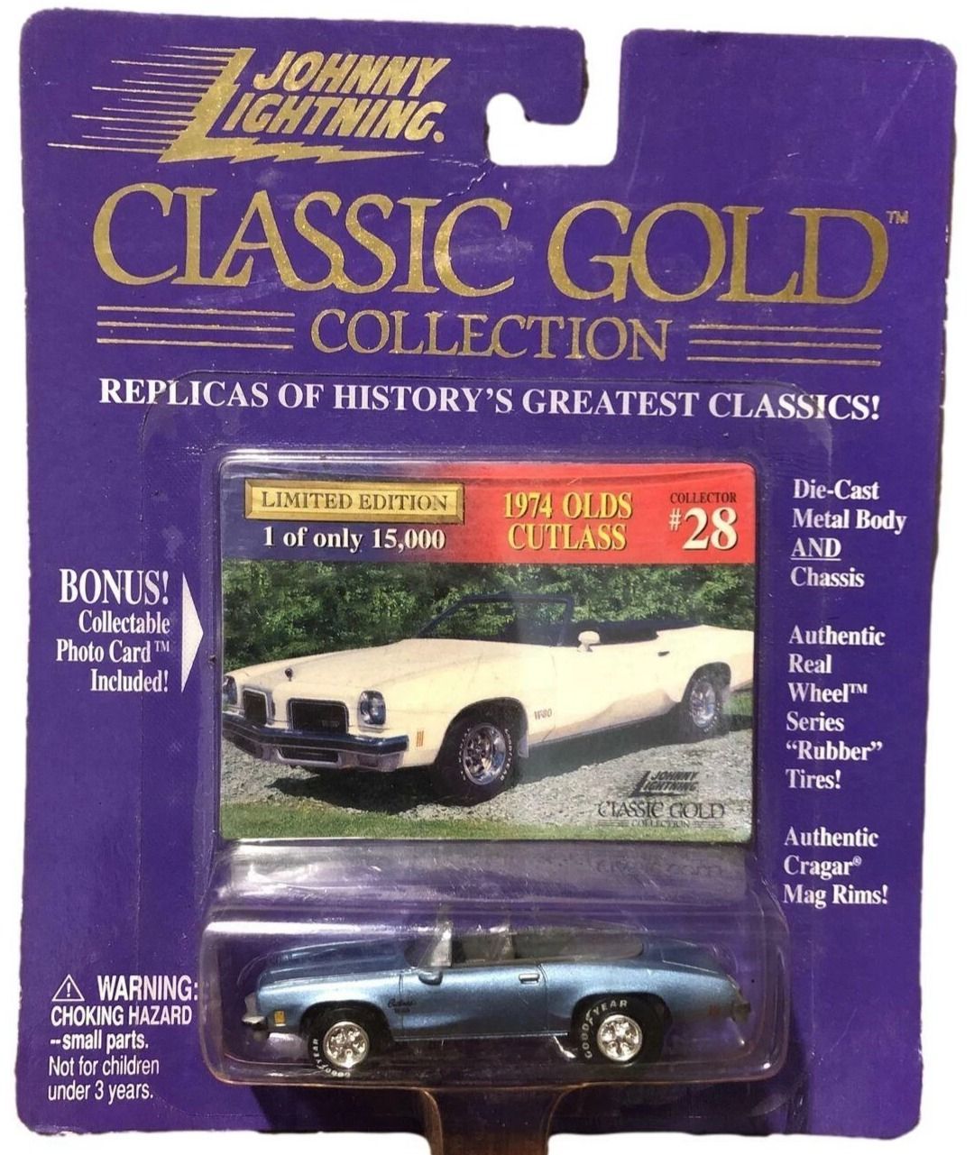OLDSMOBILE CUTLASS CONVERTIBLE; 1974 ; top down; blue; JOHNNY LIGHTNING; (new in pkg); (have 1)