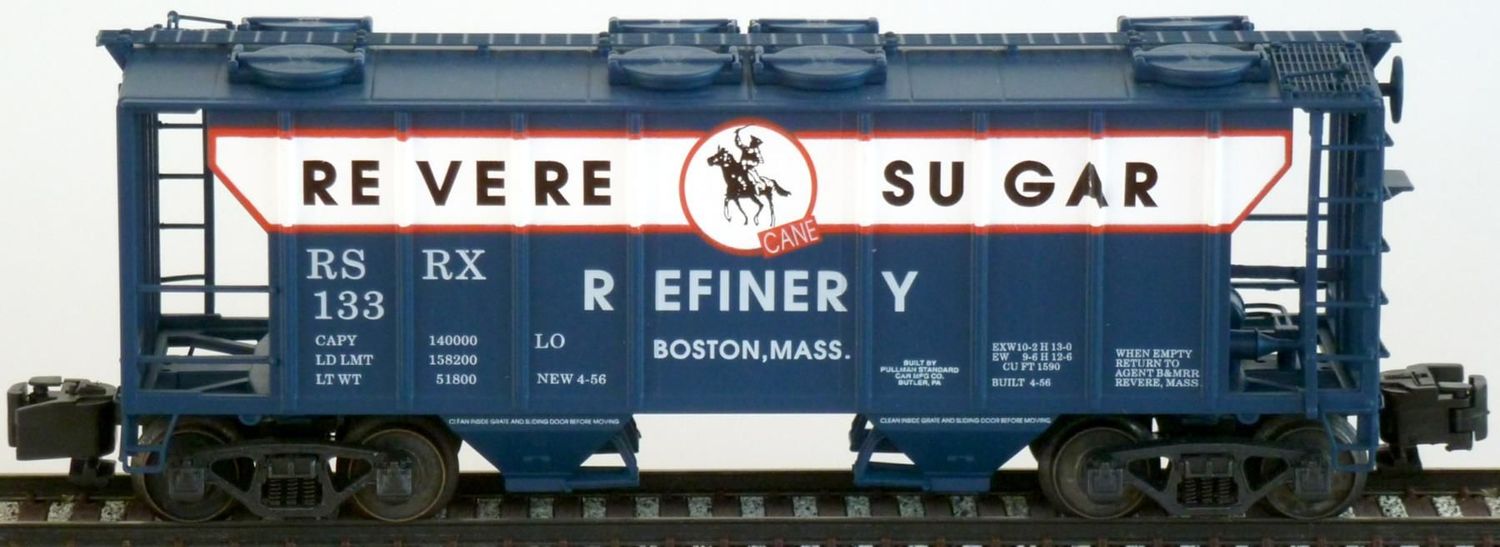 REVERE SUGAR CO; PS-2 COVERED 2-BAY HOPPER #133; (RSSVP EXCLUSIVE); SHS #00087; NIB; Highrail with scale wheels included.