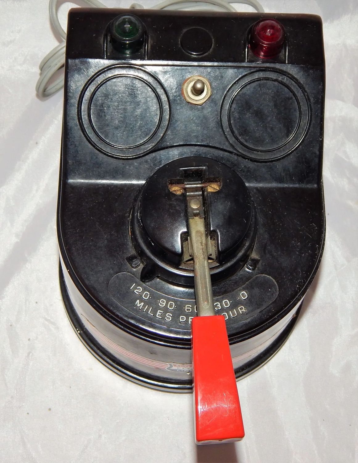 HANDLE, XA11773B, with sheet-metal rod "Deadman's" later style (30B, etc); (fits knob cavity shaped like a Christian cross); snaps over a short straight rod. (NOTE handle in late-16B photo).