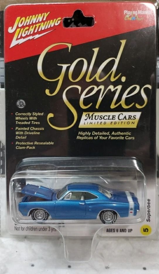 DODGE SUPERBEE; 1969; blue; Johnny Lightning; (new in pkg); (have 1).
