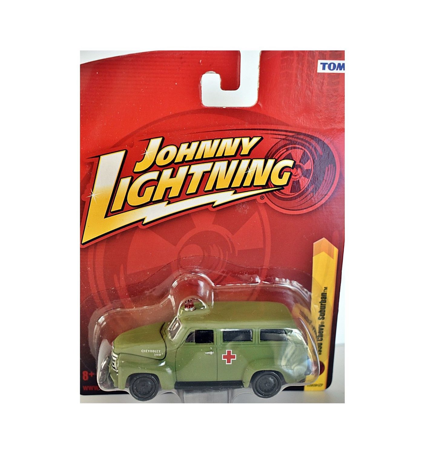CHEVROLET SUBURBAN AMBULANCE VAN;  1950; green; Johnny Lightning; (new in pkg); (have 3).