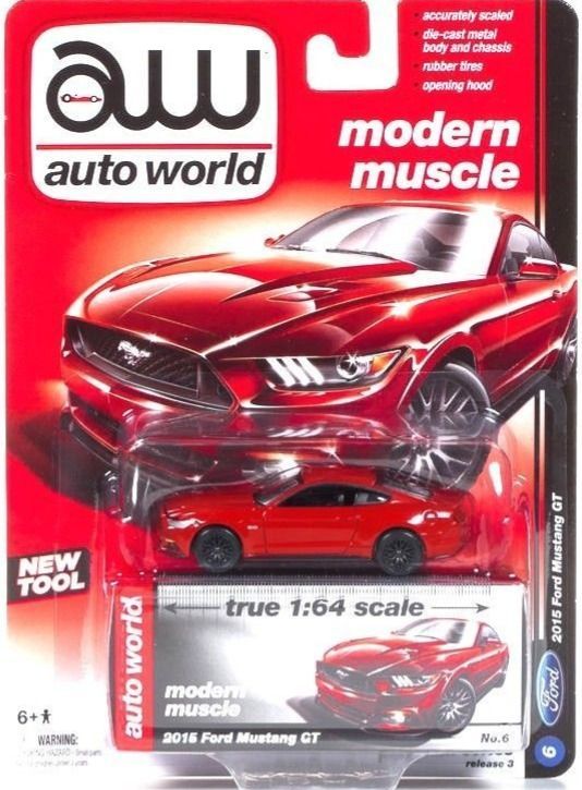 FORD MUSTANG GT; red; 2015; Auto-World; (new in pkg); (have 1).