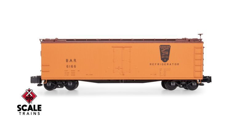 BANGOR & AROOSTOOK (BAR)  WOOD-SIDED REEFER #6239; Highrail/Scale; NIB; (scale wheels & couplers included in box); (have 2); ScaleTrains #75160.