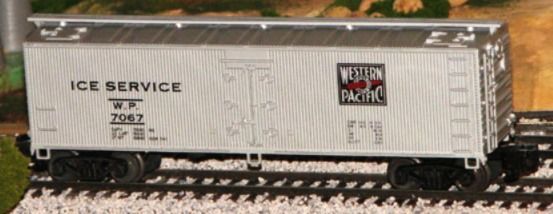 WOOD-SIDED REEFER #7064; WESTERN PACIFIC ICE SERVICE ; Crown Models (SR-4000); new; boxed; Highrail ; (have 1).