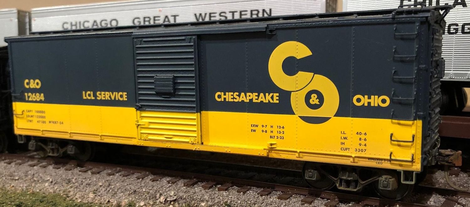 C&O  "LCL SERVICE" Steel Rebuilt Boxcar #12684;  Yellow & blue; NIB; SHS #00153.