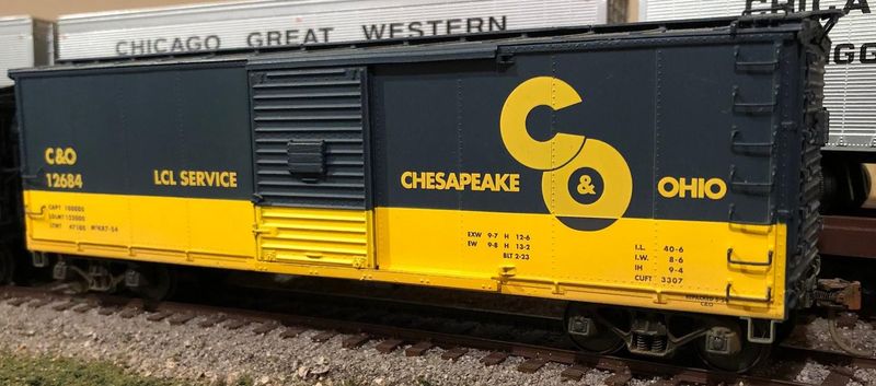 C&O  "LCL SERVICE" Steel Rebuilt Boxcar #12684;  Yellow & blue; NIB; SHS #00153.