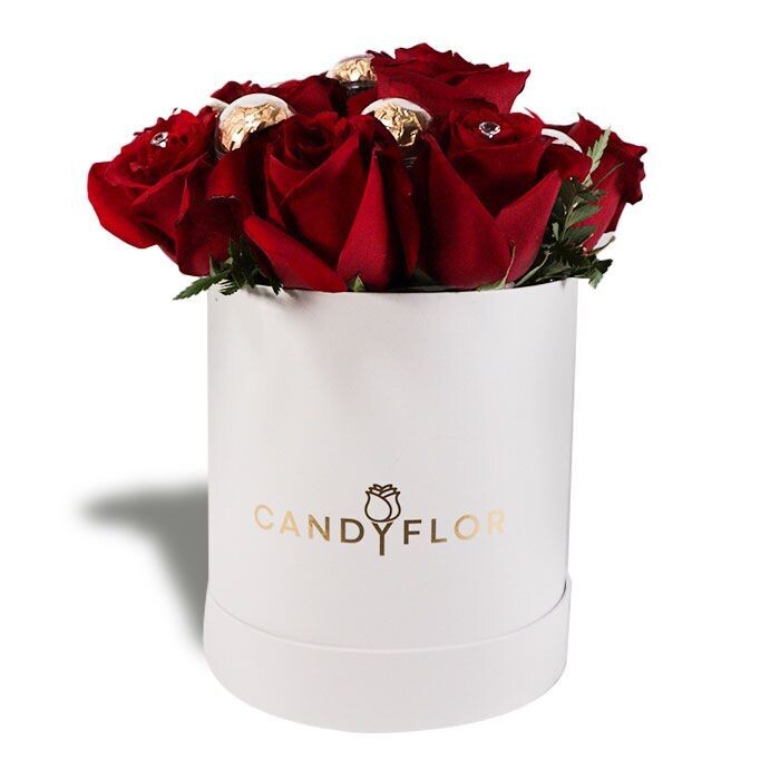 Boite Ronde White Red Chocolates