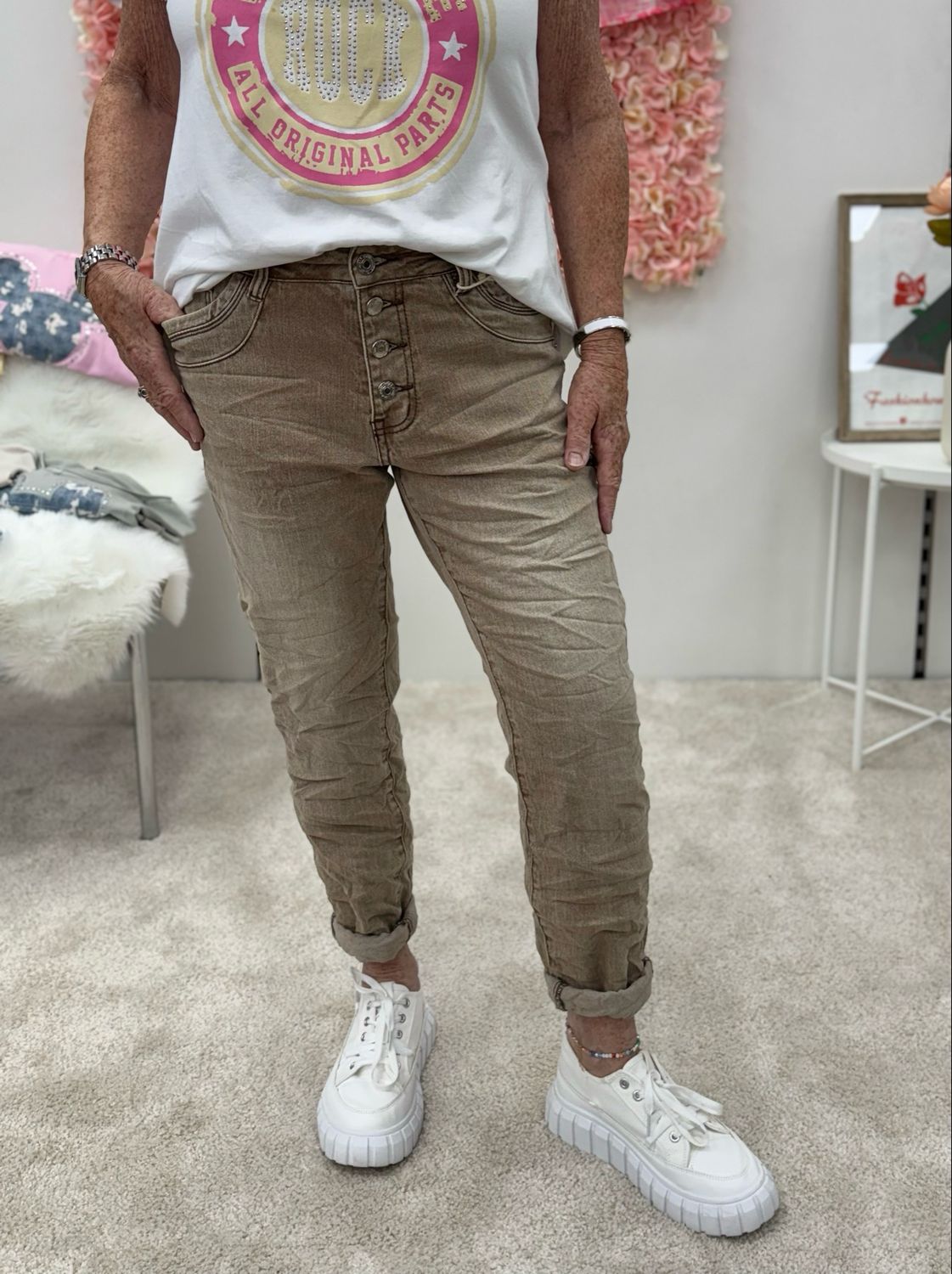 Jeans Jewelly “Ada“ Beige / Braun 
