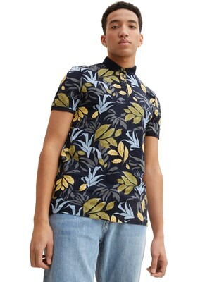 Tom Tailor poloshirt, navy airy leaves print