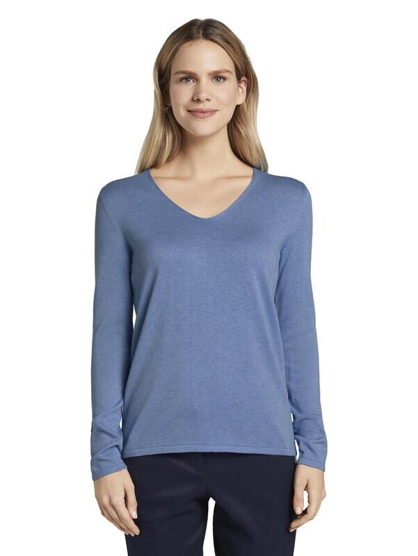 Tom Tailor trui met v-hals, sea blue melange