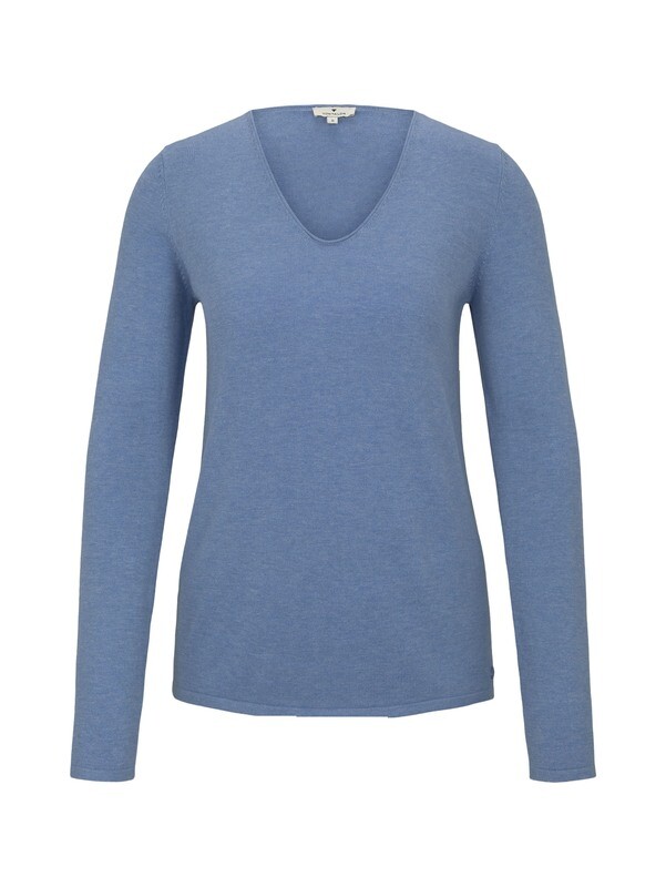 Tom Tailor trui met v-hals, sea blue melange