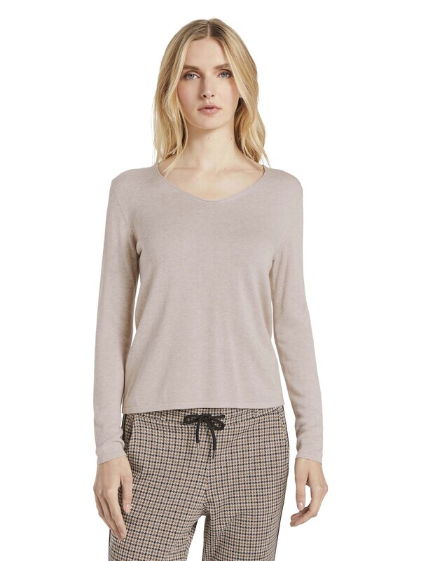 Tom Tailor trui met v-hals, desert sand melange