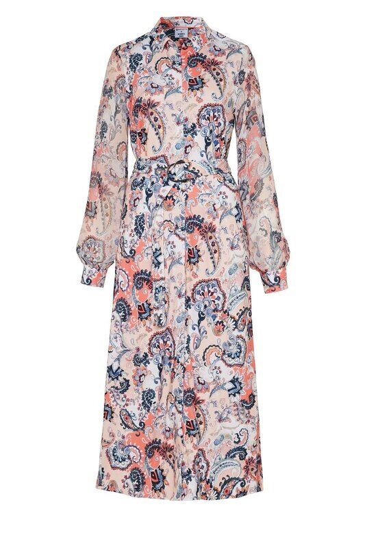 Desoto jurk Kora 1/1, paisley coral-blush-blue-white