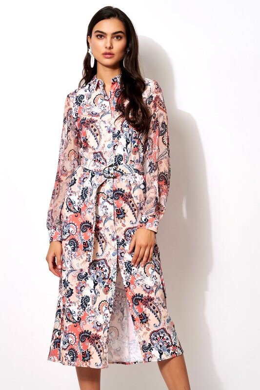 Desoto jurk Kora 1/1, paisley coral-blush-blue-white