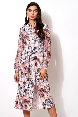 Desoto jurk Kora 1/1, paisley coral-blush-blue-white