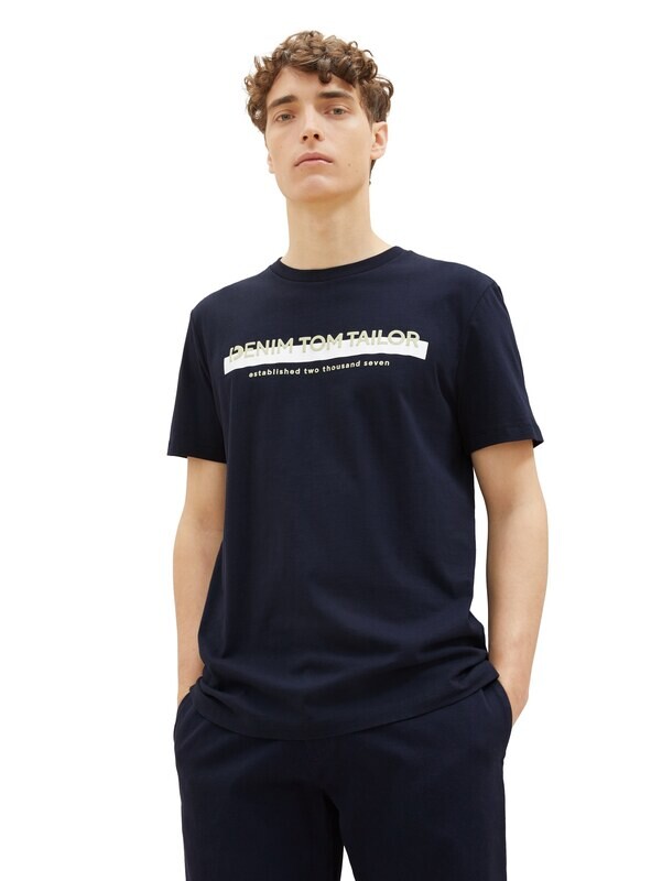 Tom Tailor T-shirt met logoprint, Sky Captain Blue
