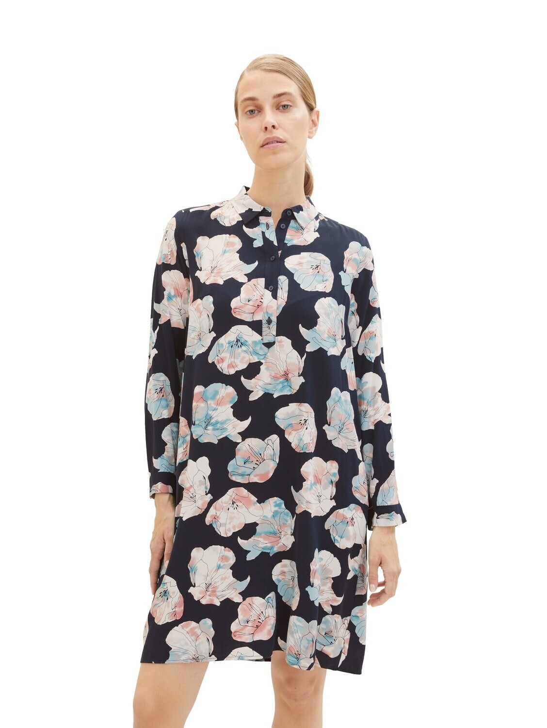 Tom Tailor Soepel vallende overhemdjurk, tie dye flower design
