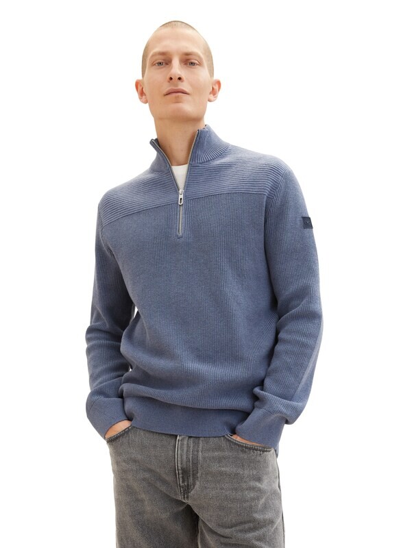 Tom Tailor Gebreide trui met troyerkraag, vintage indigo blue