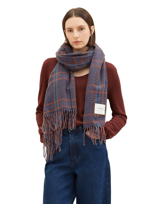 Tom Tailor Sjaal met ruitjespatroon, navy orange check woven