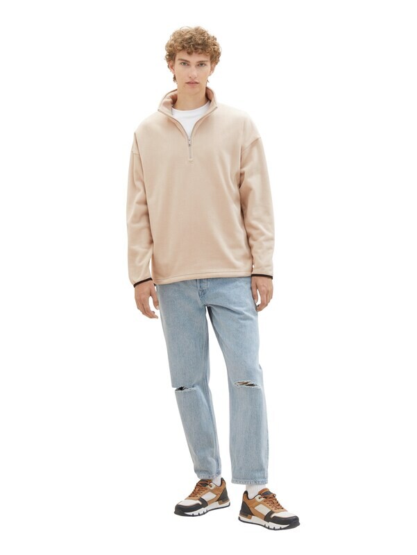 Tom Tailor Fleece Troyer, Silver Ecru