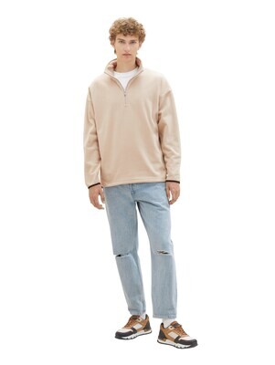 Tom Tailor Fleece Troyer, Silver Ecru