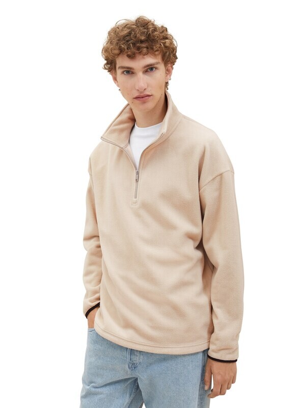 Tom Tailor Fleece Troyer, Silver Ecru