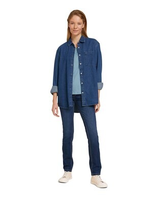 Tom Tailor Alexa Slim Jeans met een zware wassing, dark stone wash denim