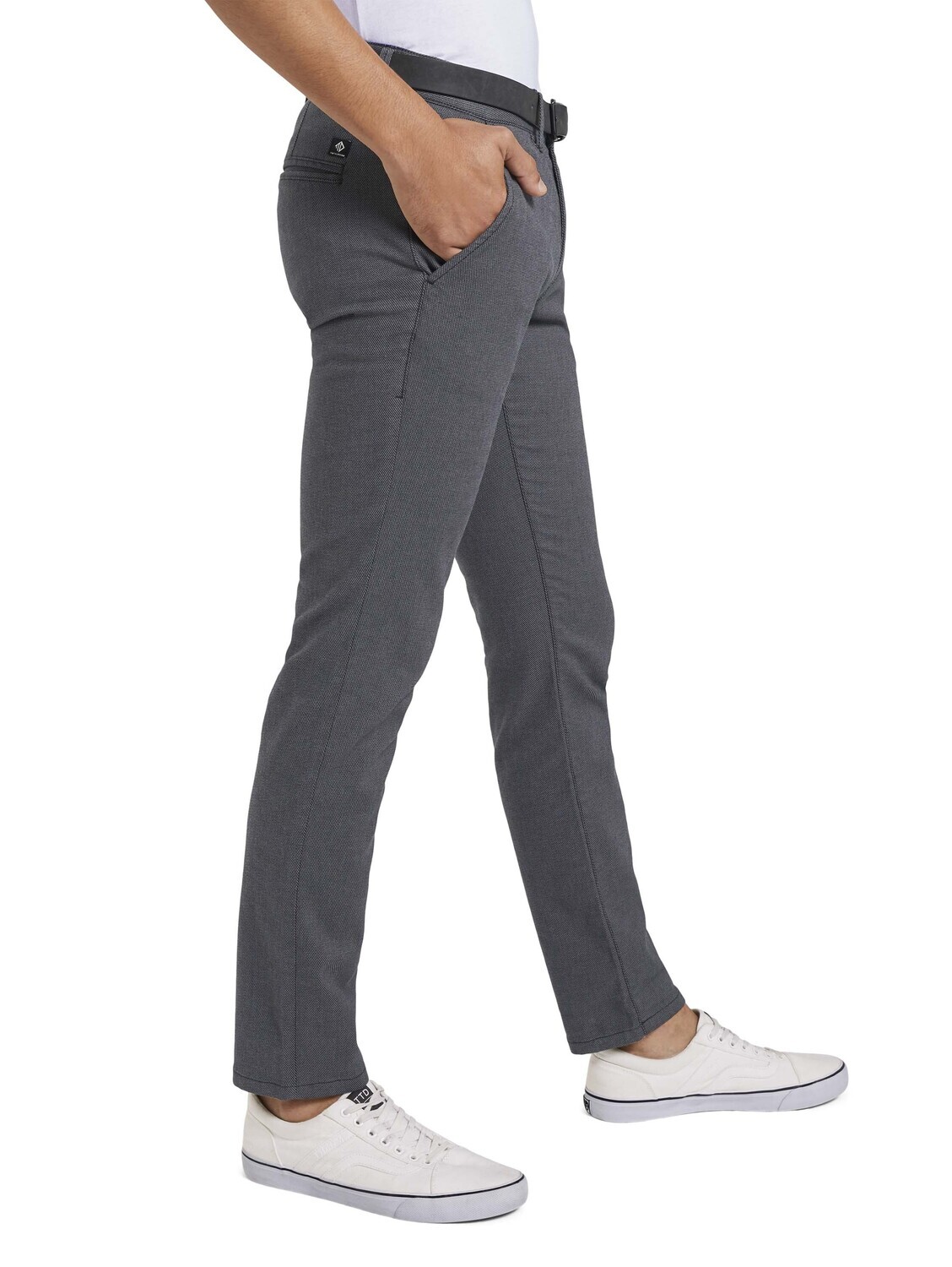 Tom Tailor Getextureerde Chinobroek met riem, anthra dobby yarn dye