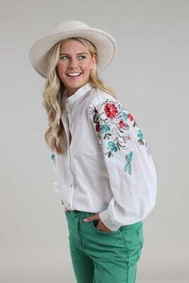 Nukus Brenda Blouse Embroidery, Off White