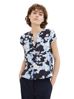 Tom Tailor Gedessineerde blouse, blue cut floral design