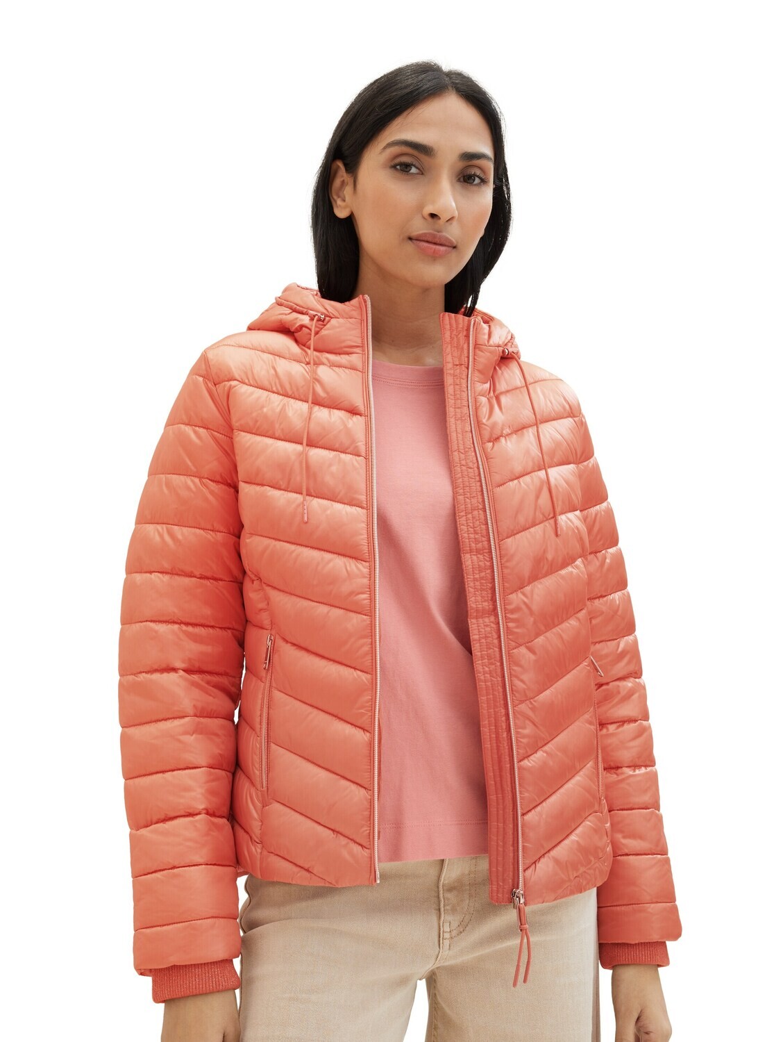Tom Tailor Lichtgewicht jas met capuchon, dusty apricot
