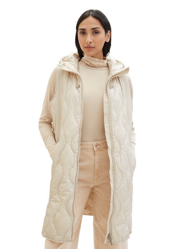 Tom Tailor Lang lichtgewicht vest, cold beige