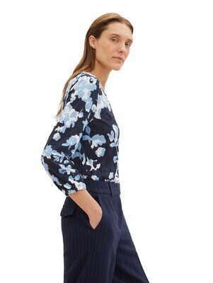 Tom Tailor Henleyshirt met all-overprint, blue cut floral design