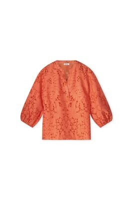 KYRA blouse 3/4 puff sleeve fil coupe, koraal