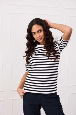Studio Anneloes Luna stripe shortsleeve pullover, off white/dark blue