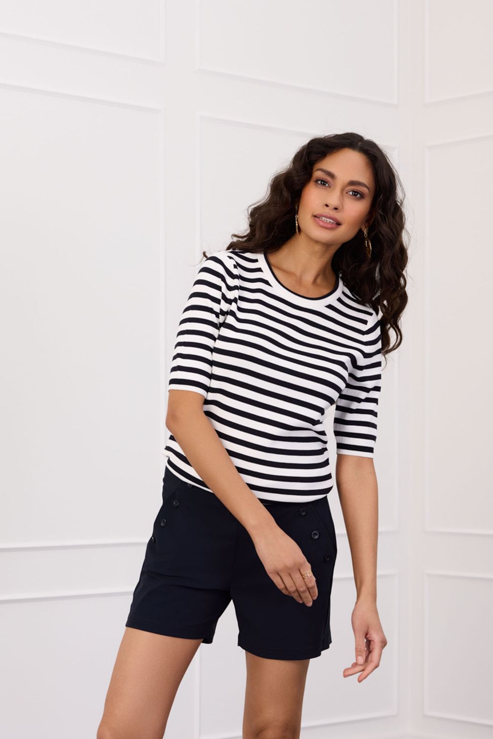 Studio Anneloes Luna stripe shortsleeve pullover, off white/dark blue