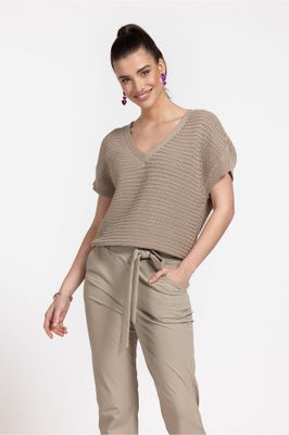 Studio Anneloes Chiara V-neck crochet top, clay