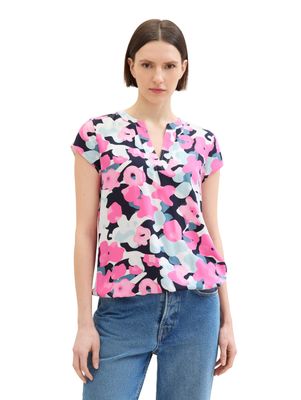 Tom Tailor Gedessineerde blouse, pink colorful floral design