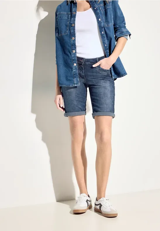 Cecil Mediumblauwe jeansshort, mid blue used wash