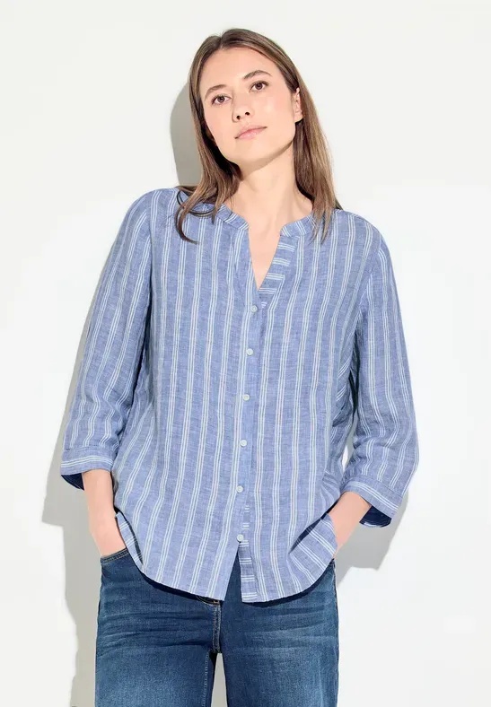 Cecil Linnen blouse met strepen, linen chambray blue