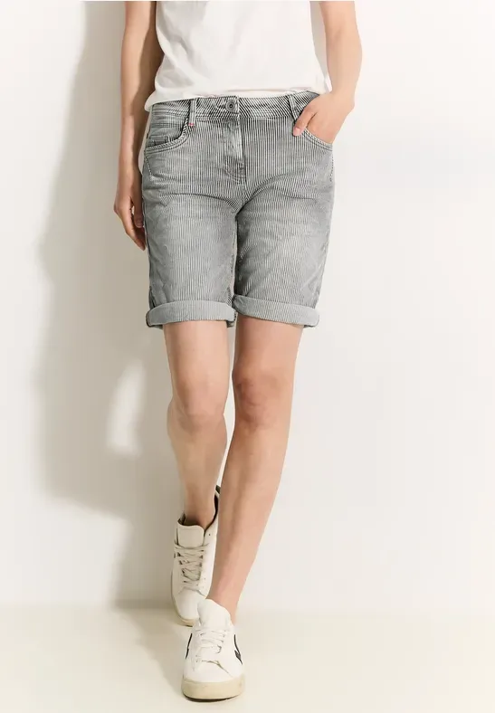 Cecil Gestreepte jeansshort, light grey wash