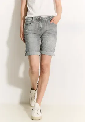 Cecil Gestreepte jeansshort, light grey wash