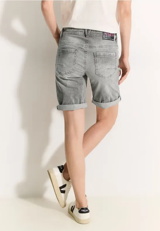 Cecil Gestreepte jeansshort, light grey wash