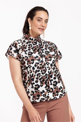 Studio Anneloes Barb leopard blouse, kit/chocolate