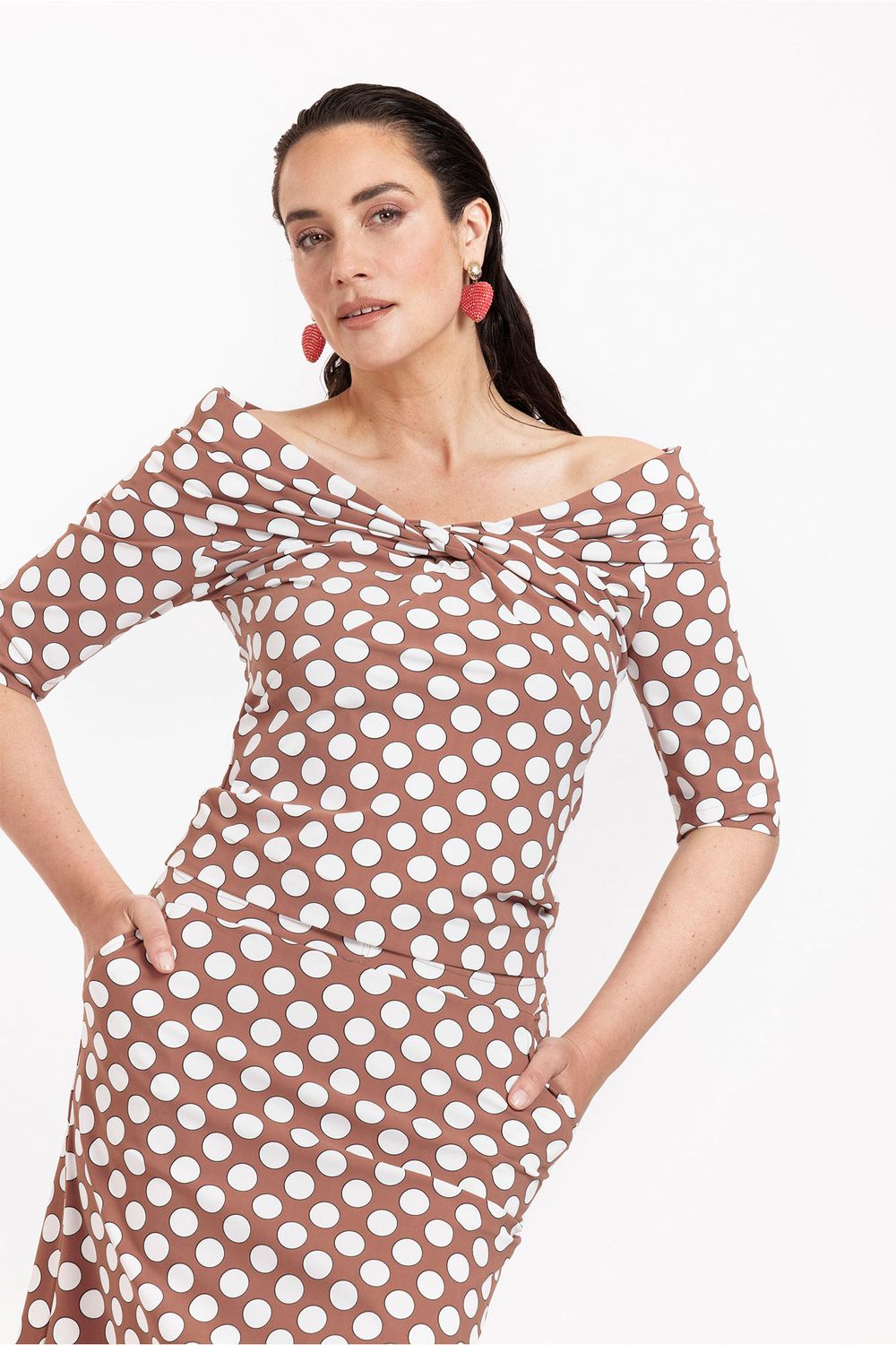 Studio Anneloes Felina dot top, chocolate/off white