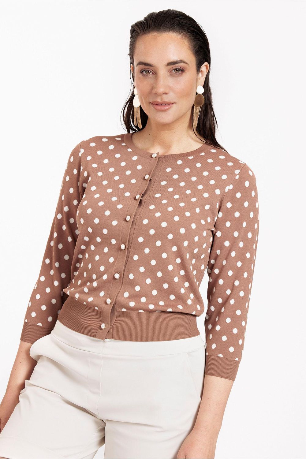 Studio Anneloes Renate dot cardigan, chocolate/kit