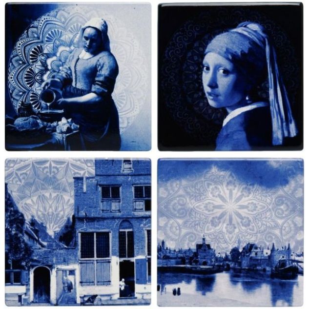 Heinen Onderzetters Vermeer Delfts blauw set van 4