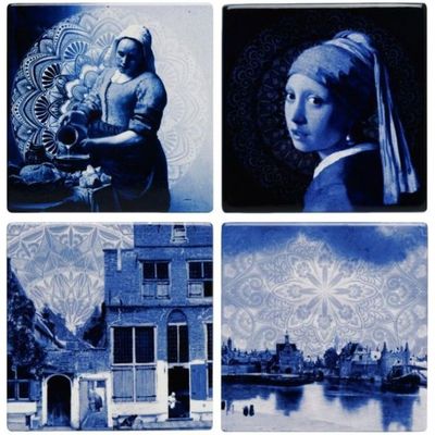 Heinen Onderzetters Vermeer Delfts blauw set van 4