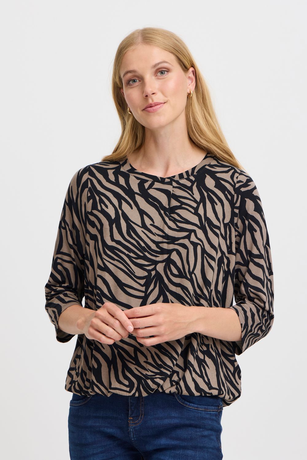 Fransa Flora t-shirt, Walnut w. Black AOP AO24
